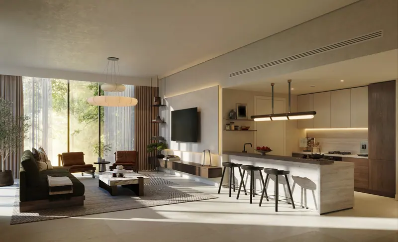 1 bedroom apartment living area at Sei Saadiyat, luxury apartments for sale Saadiyat Island