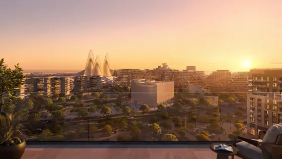 Balcony view towards Zayed National Museum — Sei Saadiyat by Aldar, Saadiyat Island Abu Dhabi