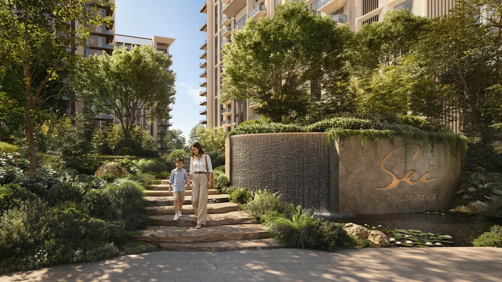 Landscaped courtyard and water feature at Sei Saadiyat, Saadiyat Island Abu Dhabi