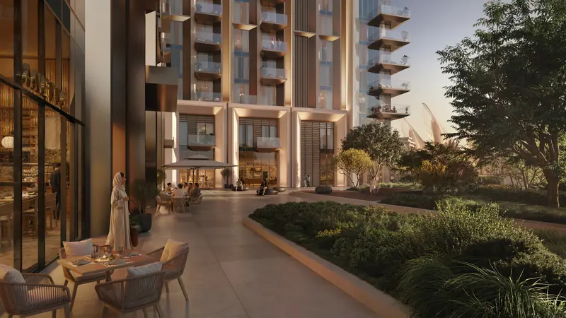 Ground floor cafe and dining courtyard at Sei Saadiyat, luxury apartments Abu Dhabi